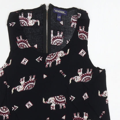 Paramour Womens Black Geometric Viscose Basic Tank Size S Scoop Neck - Elephants