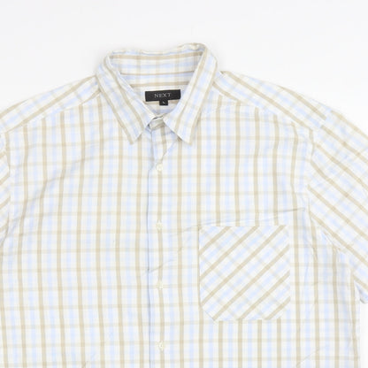Next Mens White Plaid Cotton Button-Up Size L Collared Button