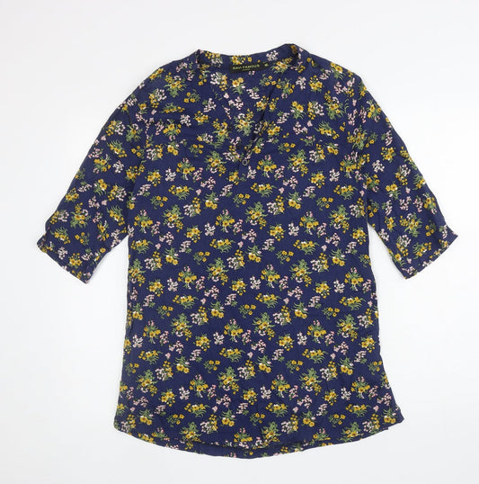 Ravi Famous Womens Blue Floral Polyester Tunic T-Shirt Size M V-Neck