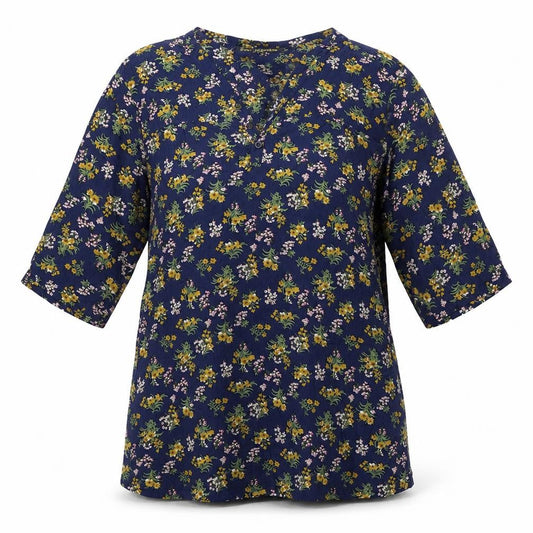 Ravi Famous Womens Blue Floral Polyester Tunic T-Shirt Size M V-Neck