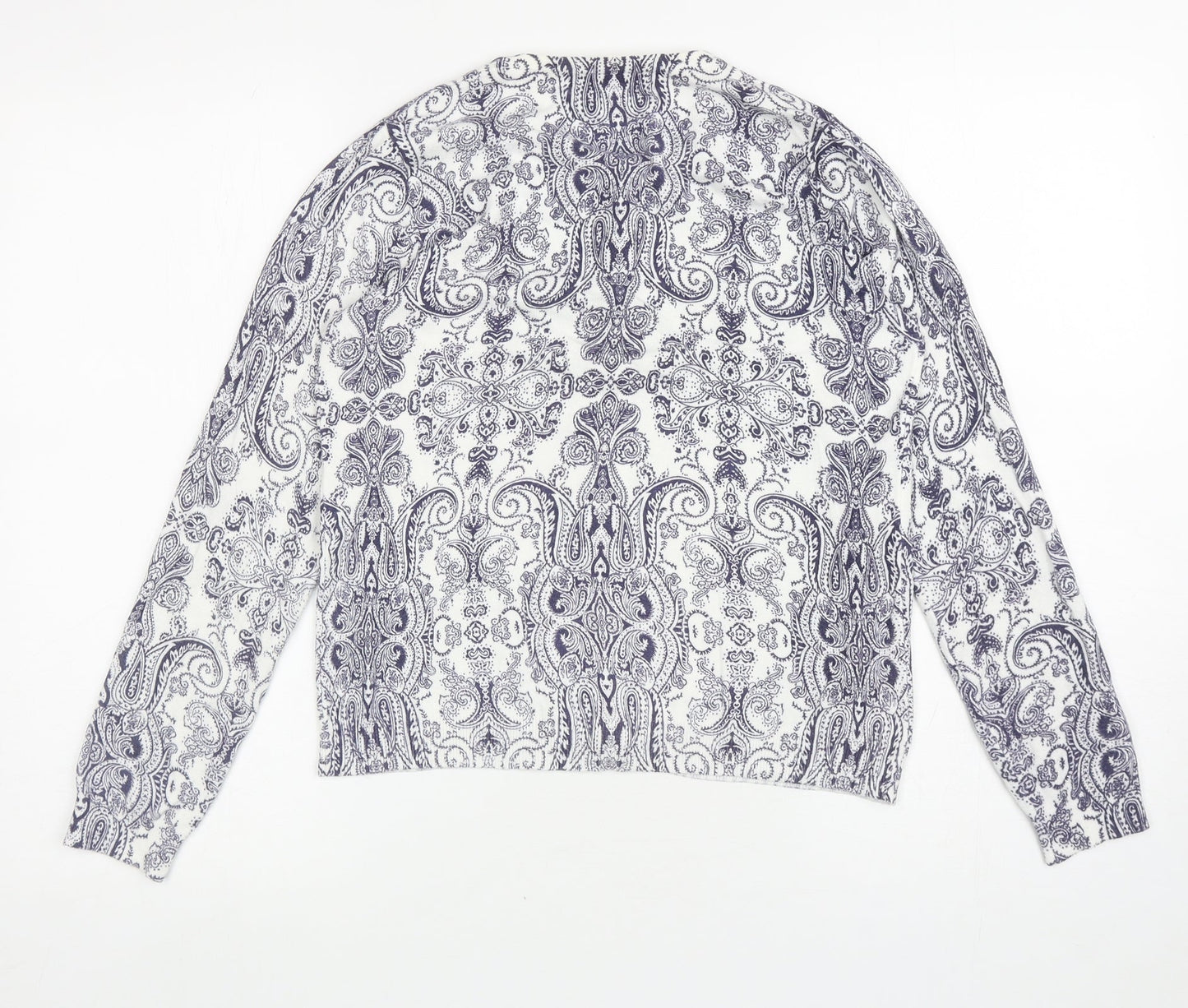 Marks and Spencer Womens White Round Neck Paisley Viscose Cardigan Jumper Size 12