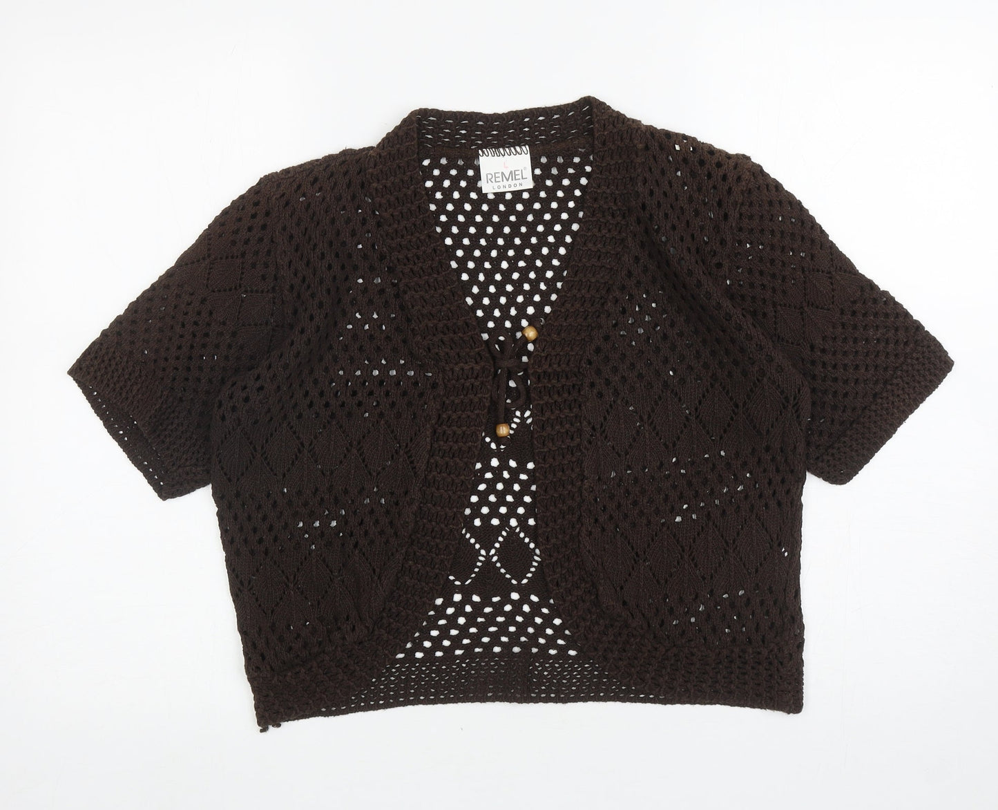 Remel London Womens Brown V-Neck Cotton Cardigan Jumper Size L - Tie