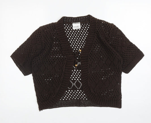 Remel London Womens Brown V-Neck Cotton Cardigan Jumper Size L - Tie