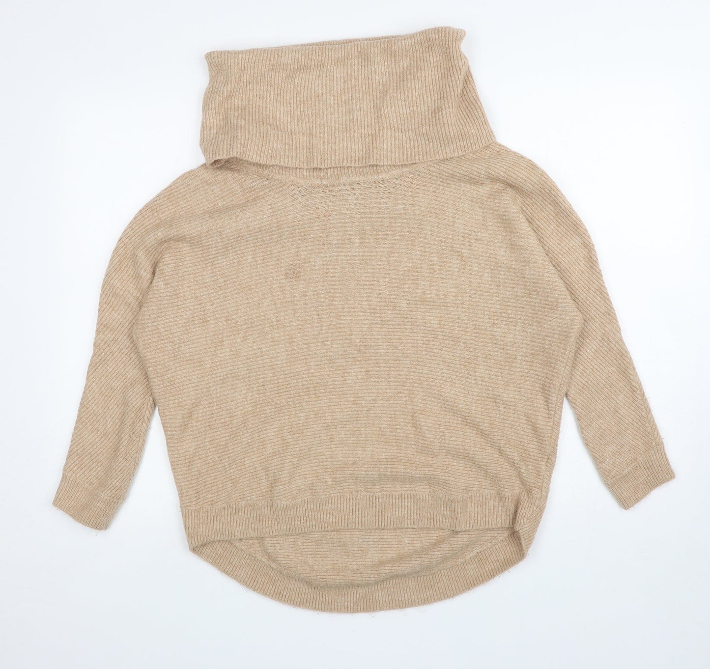 Miss Selfridge Womens Beige Roll Neck Acrylic Pullover Jumper Size 10