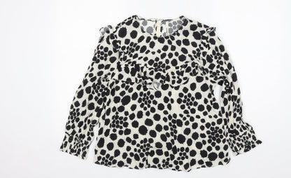 Next Womens Ivory Polka Dot Viscose Basic Blouse Size 10 Round Neck