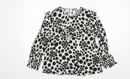 NEXT Womens Ivory Polka Dot Viscose Basic Blouse Size 10 Round Neck
