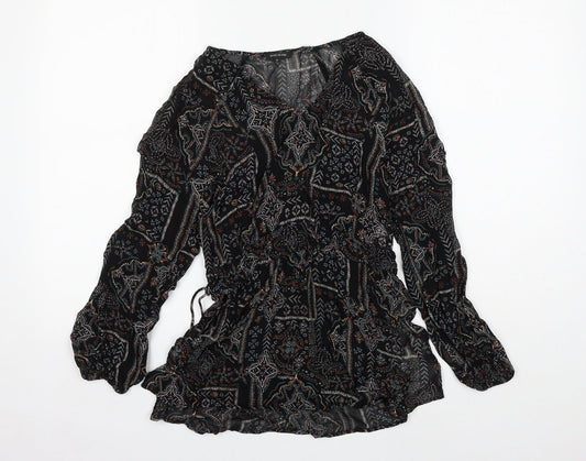 River Island Womens Black Geometric Viscose Basic Blouse Size 6 V-Neck
