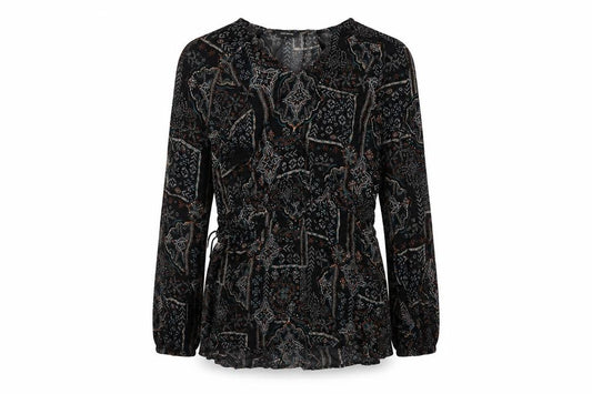 River Island Womens Black Geometric Viscose Basic Blouse Size 6 V-Neck