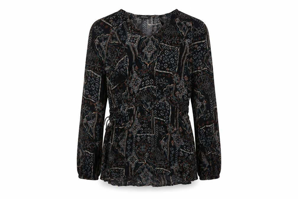 River Island Womens Black Geometric Viscose Basic Blouse Size 6 V-Neck