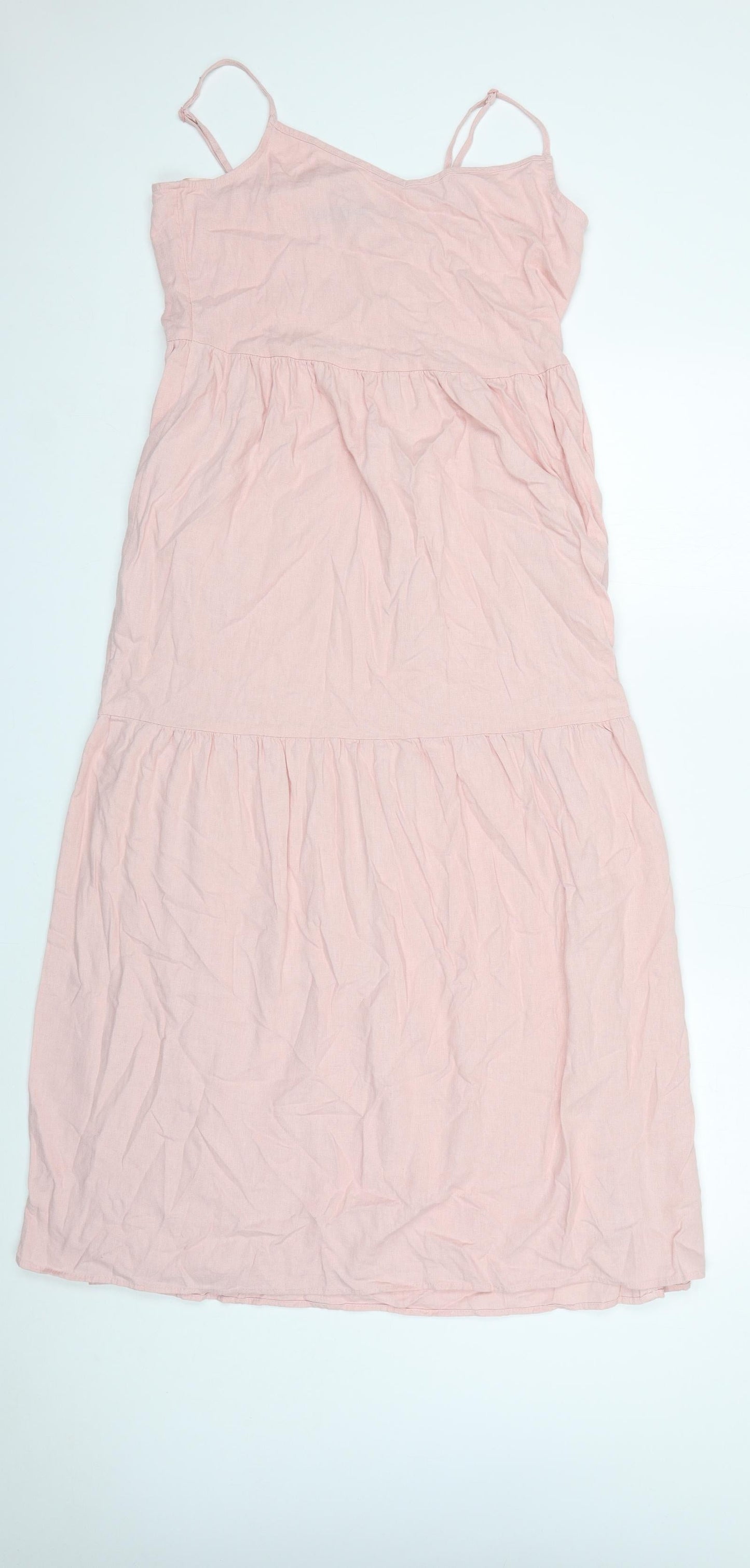 Marks and Spencer Womens Pink Linen Slip Dress Size 8 Scoop Neck Pullover