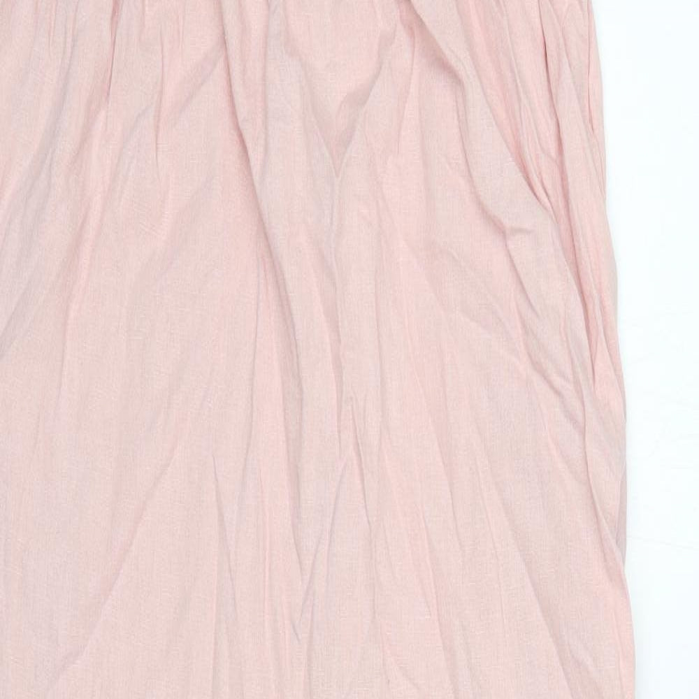 Marks and Spencer Womens Pink Linen Slip Dress Size 8 Scoop Neck Pullover
