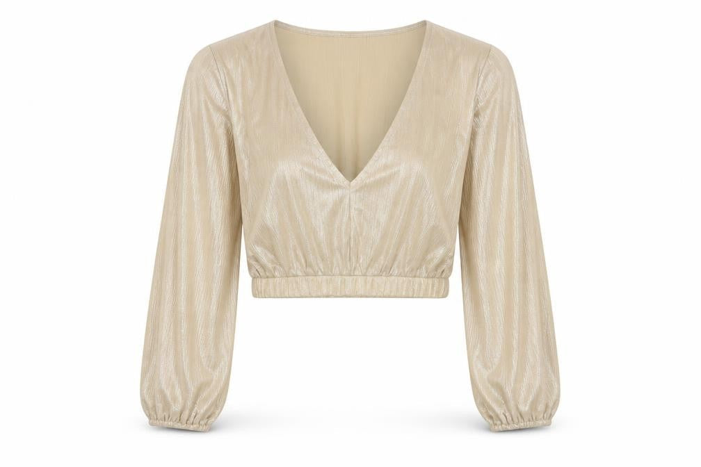 Club London Womens Gold Polyester Cropped Blouse Size 12 V-Neck