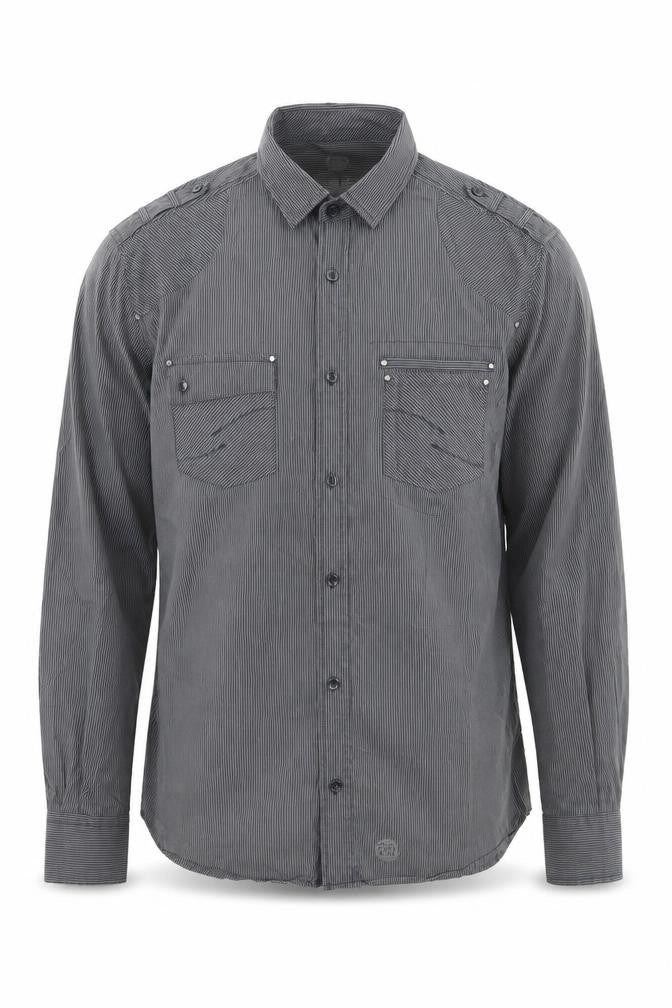NEXT Mens Grey Striped Cotton Button-Up Size M Collared Button