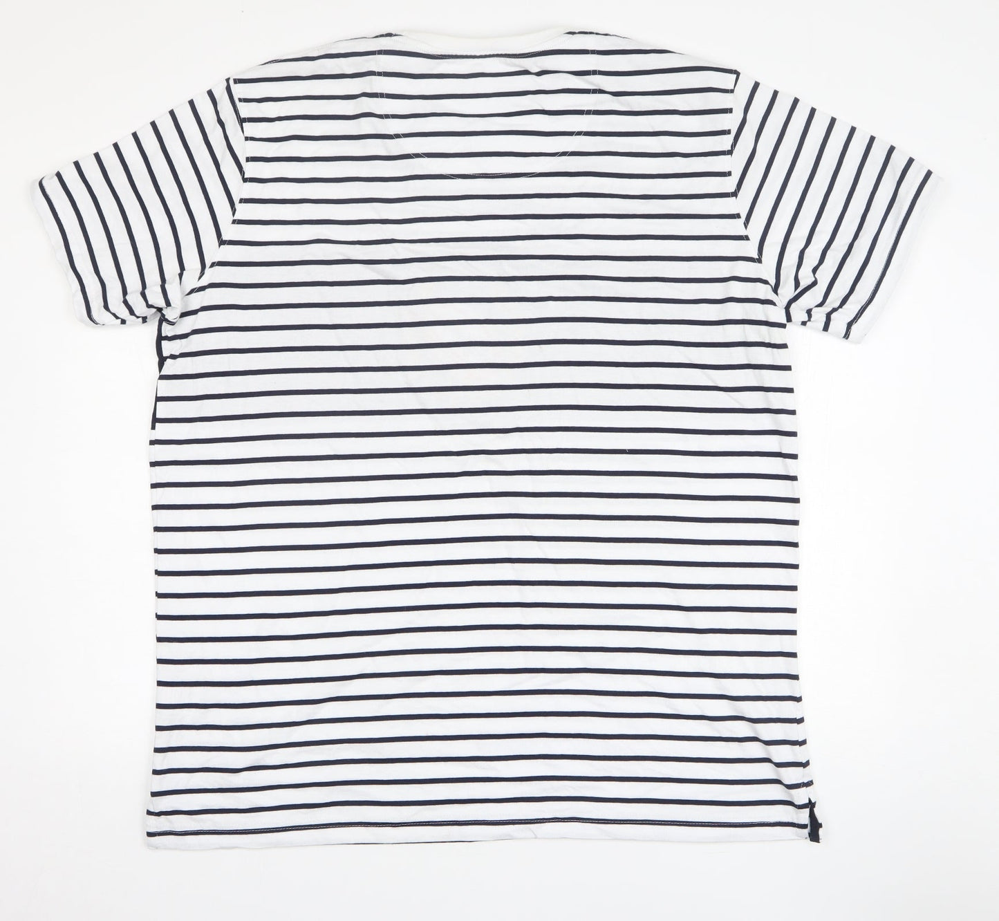Cotton Traders Mens White Striped Cotton T-Shirt Size 2XL Round Neck - Rugby