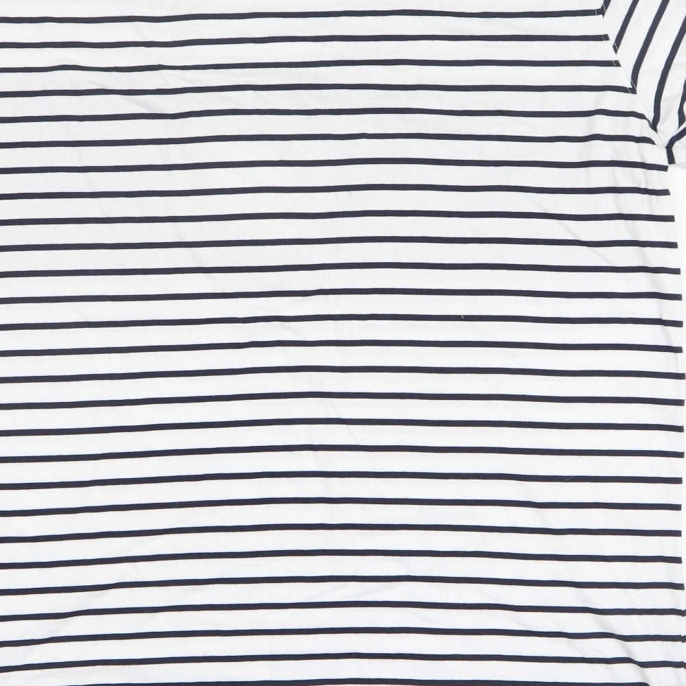 Cotton Traders Mens White Striped Cotton T-Shirt Size 2XL Round Neck - Rugby