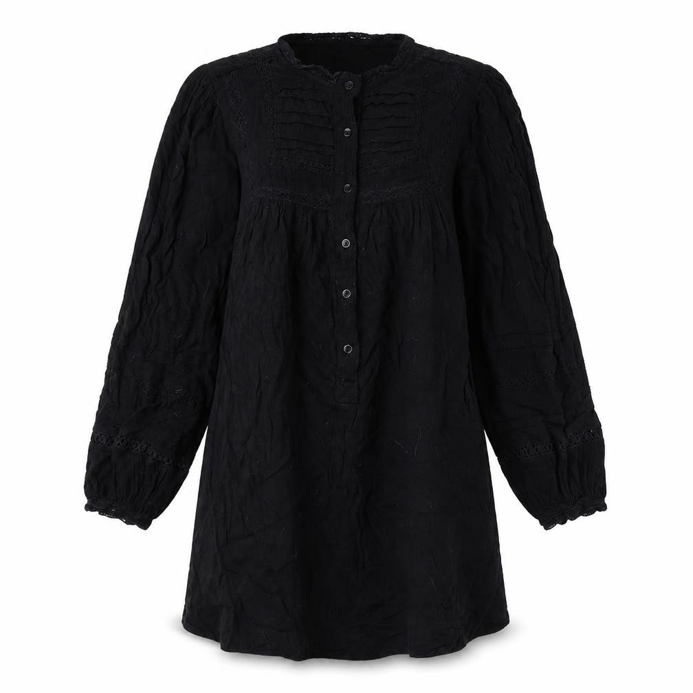 AND/OR Womens Black Viscose Shift Size 6 Round Neck Button - Lace Detail