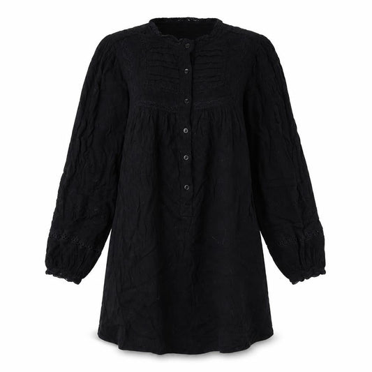 AND/OR Womens Black Viscose Shift Size 6 Round Neck Button - Lace Detail