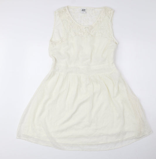 Vera Moda Womens Ivory Polyester Fit & Flare Size L Round Neck Zip