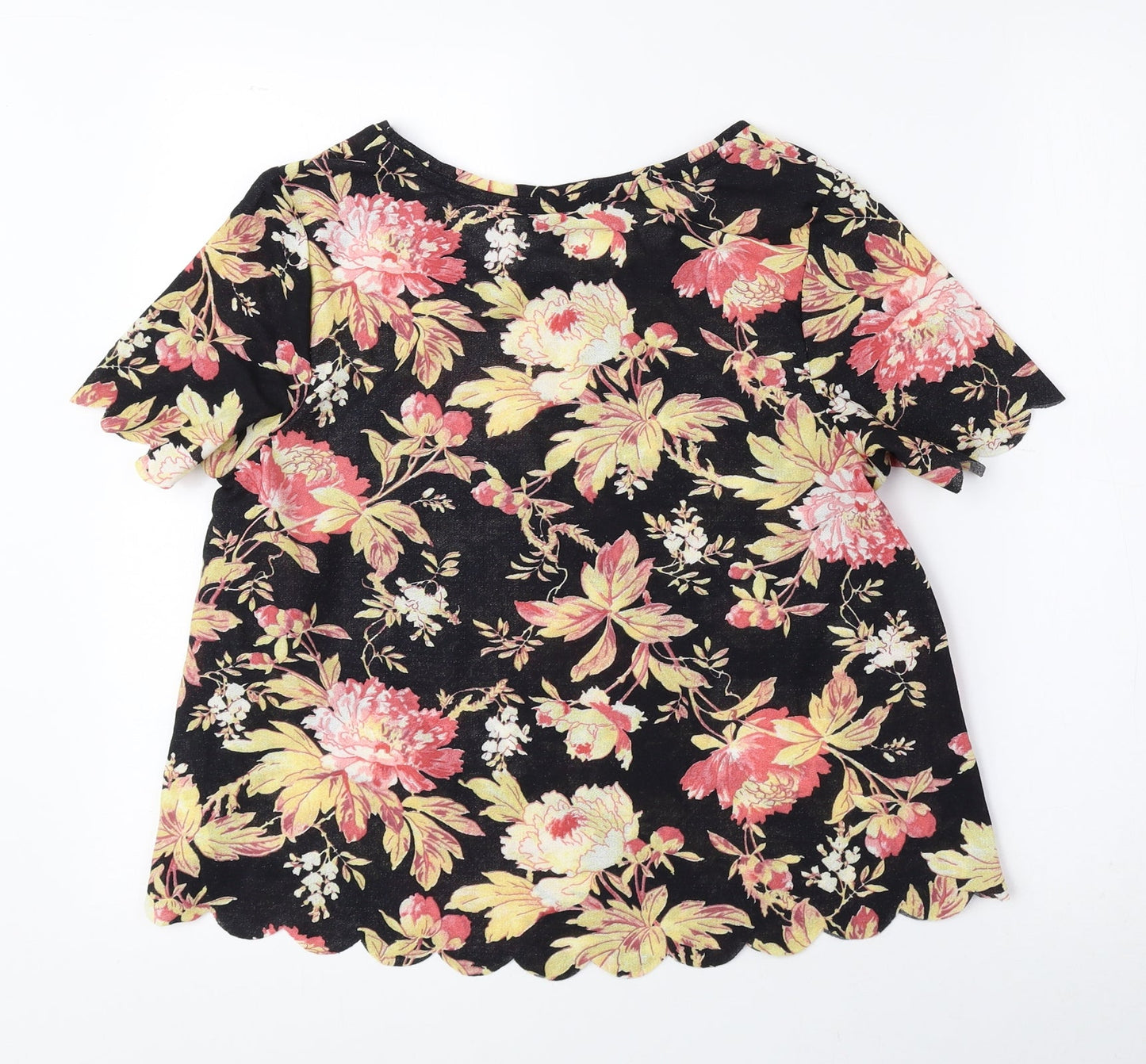 Topshop Womens Multicoloured Floral Polyester Basic Blouse Size 10 Round Neck