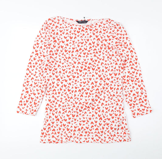 Marks and Spencer Womens Red Geometric Cotton Basic Blouse Size 10 Boat Neck