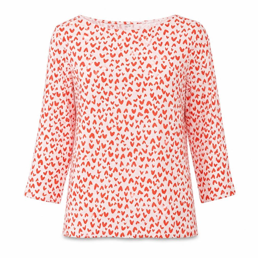 Marks & Spencer Womens Red Geometric Cotton Basic Blouse Size 10 Boat Neck