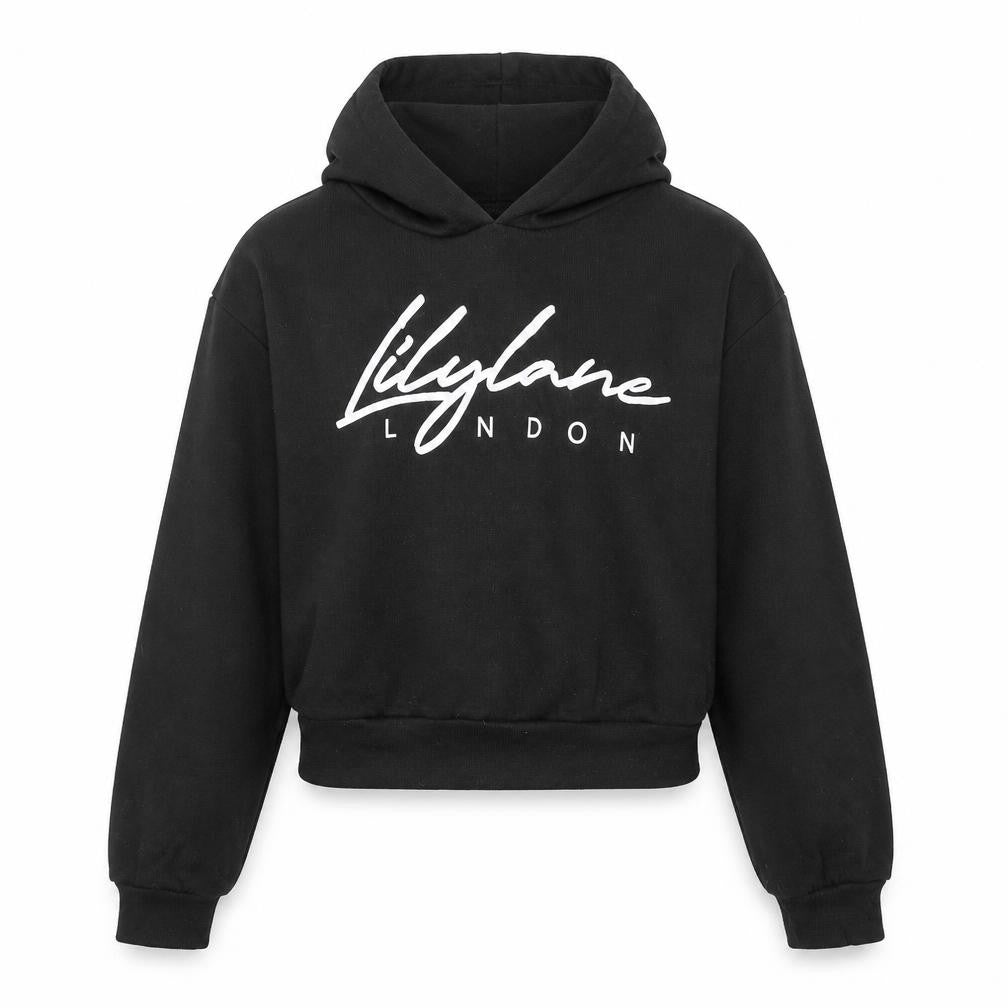 Lily Lane Girls Black Cotton Pullover Hoodie Size 13 Years Pullover - Cropped