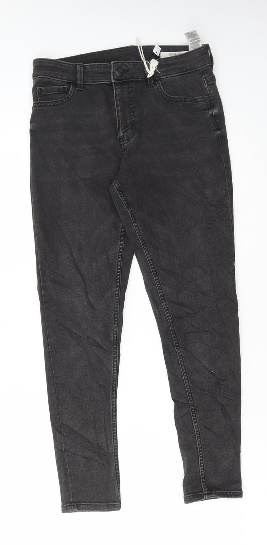 Marks and Spencer Womens Grey Cotton Skinny Jeans Size 10 L26 in Regular Button
