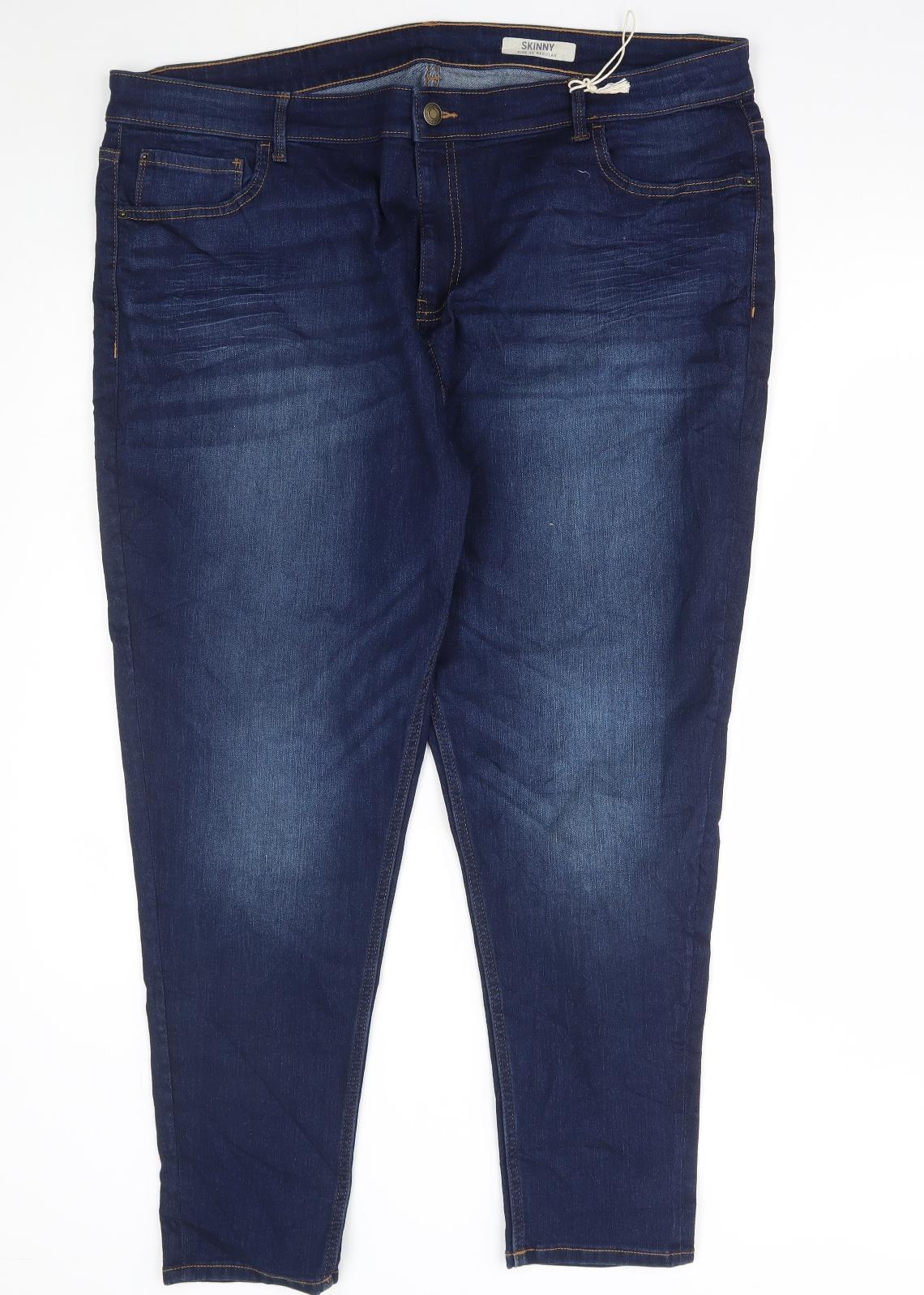 Marks and Spencer Womens Blue Cotton Skinny Jeans Size 22 L27 in Regular Button