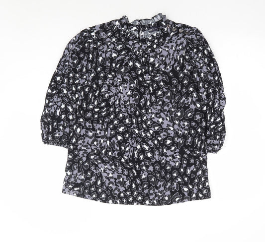Marks and Spencer Womens Black Animal Print Viscose Basic Blouse Size 10 Round Neck - Leopard Print
