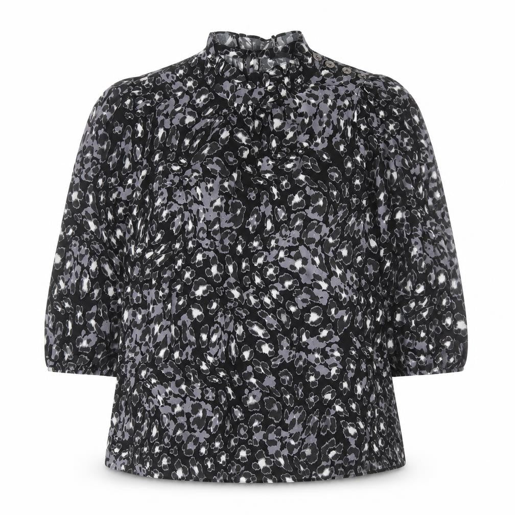 Marks & Spencer Womens Black Animal Print Viscose Basic Blouse Size 10 Round Neck - Leopard Print