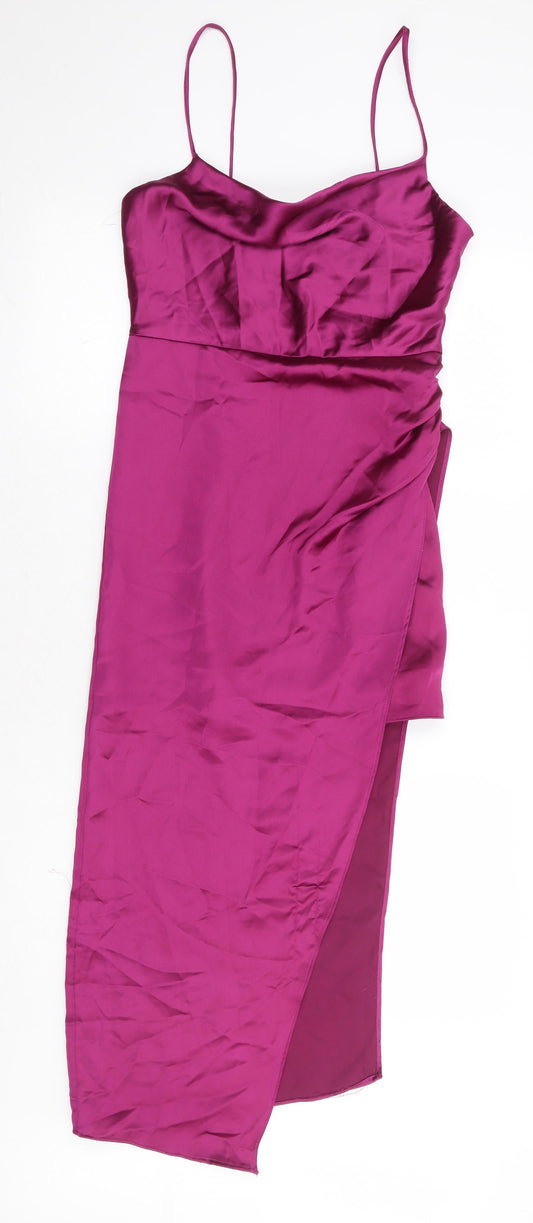 Zara Womens Purple Polyester Slip Dress Size S Cowl Neck Zip