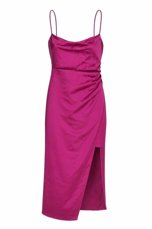 Zara Womens Purple Polyester Slip Dress Size S Cowl Neck Zip