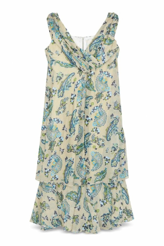 M Butterfly Womens Beige Floral Polyester A-Line Size M V-Neck Zip