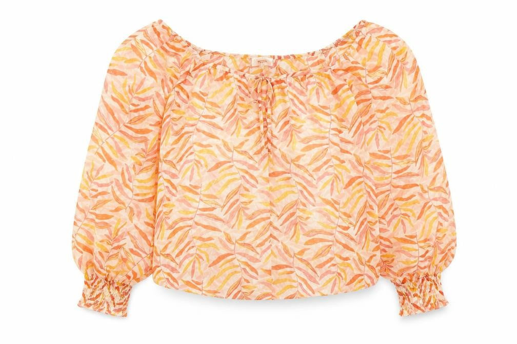 Grace & Mila Womens Multicoloured Geometric Polyester Basic Blouse Size L Boat Neck - Leaf Print