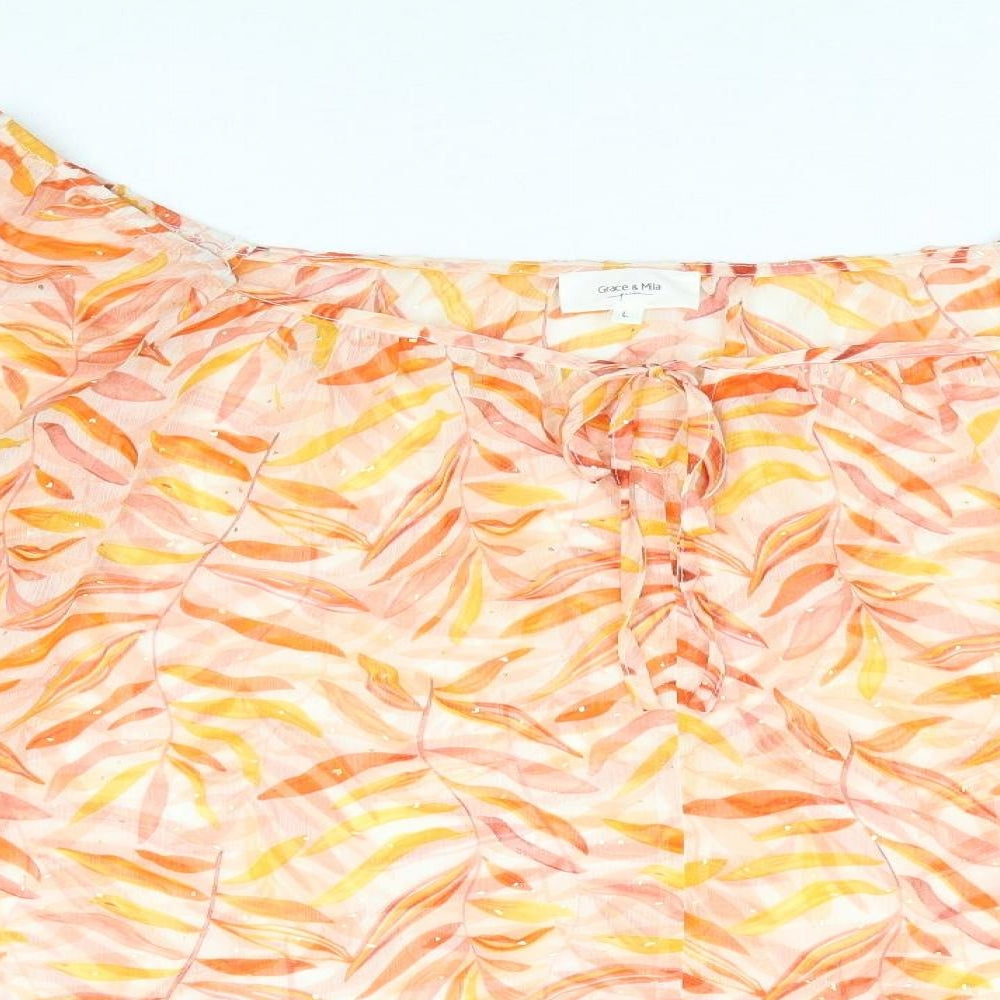 Grace & Mila Womens Multicoloured Geometric Polyester Basic Blouse Size L Boat Neck - Leaf Print