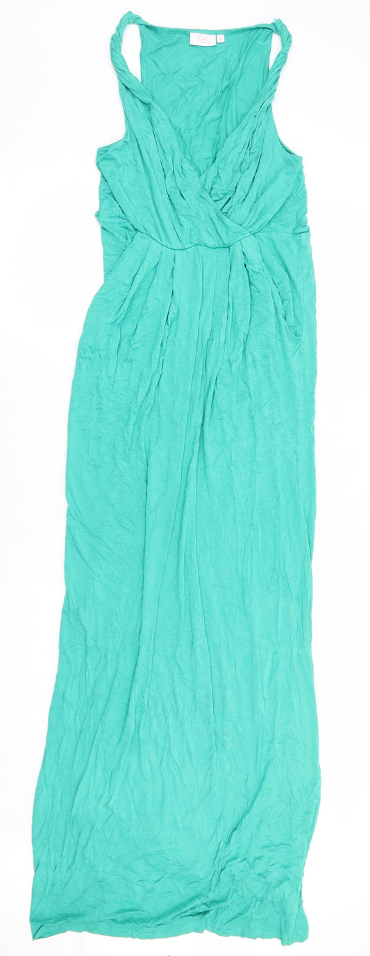 Geri by NEXT Womens Green Viscose Maxi Size 8 V-Neck Pullover