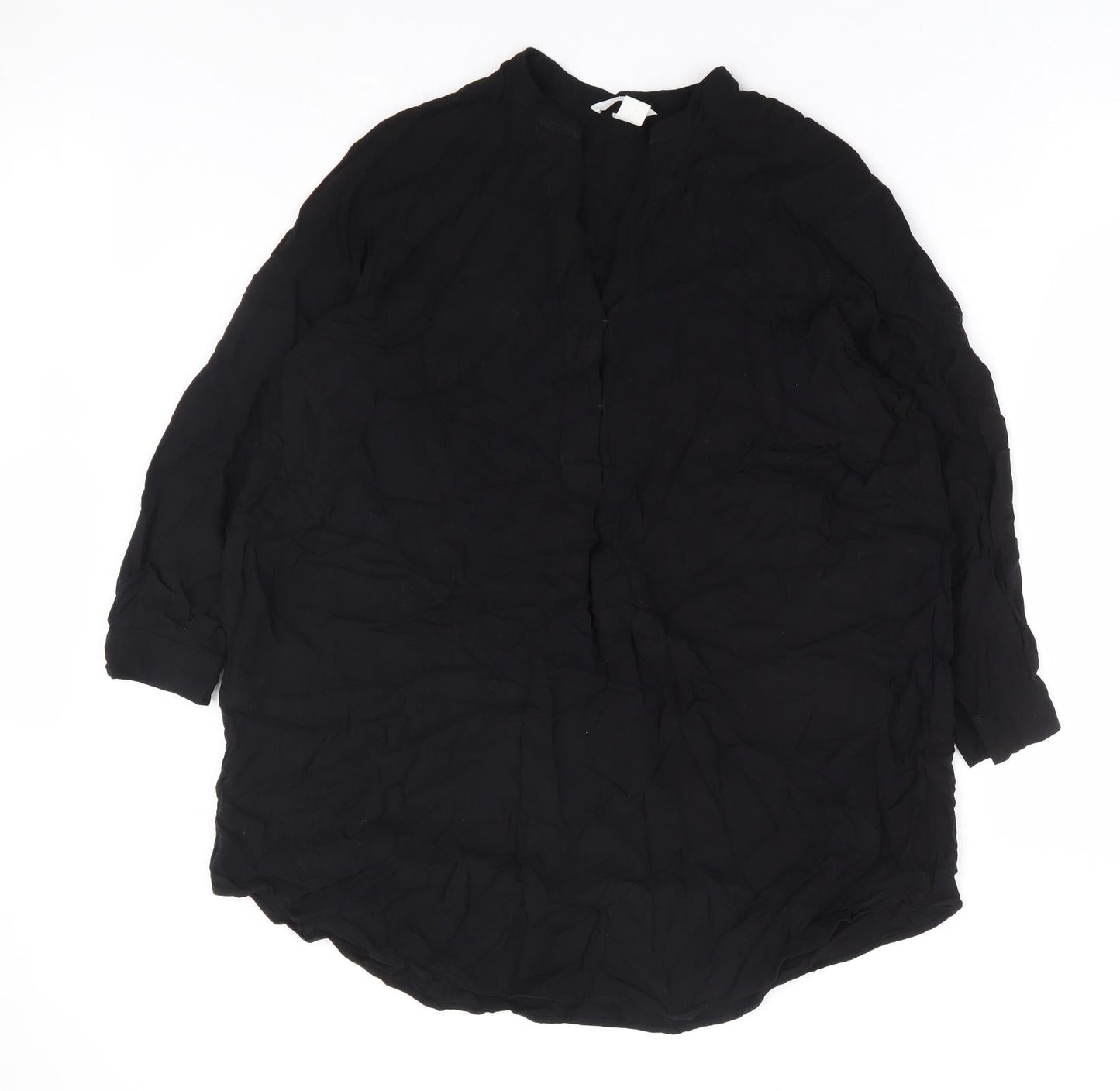H&M Womens Black Viscose Basic Blouse Size 8 V-Neck