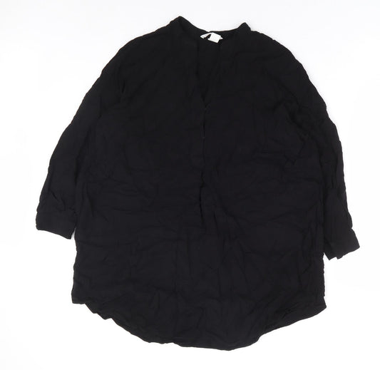 H&M Womens Black Viscose Basic Blouse Size 8 V-Neck