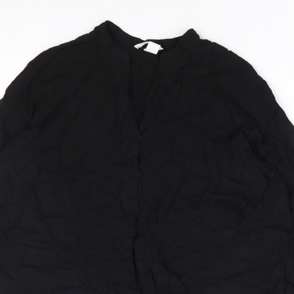 H&M Womens Black Viscose Basic Blouse Size 8 V-Neck