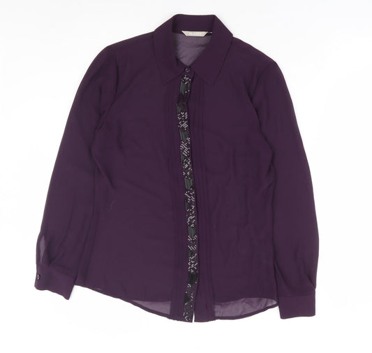 Planet Womens Purple Polyester Basic Button-Up Size 8 Collared