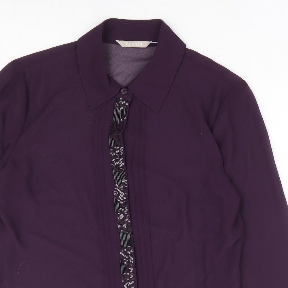 Planet Womens Purple Polyester Basic Button-Up Size 8 Collared