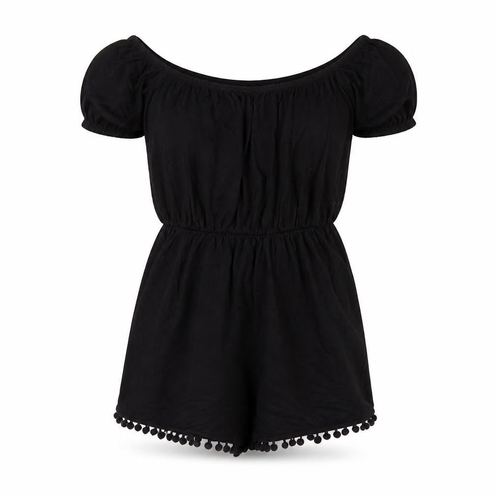 ASOS Womens Black Polyester Playsuit One-Piece Size 8 Pullover - Pom Pom Trim