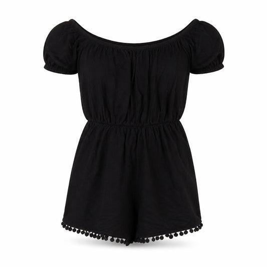 ASOS Womens Black Polyester Playsuit One-Piece Size 8 Pullover - Pom Pom Trim