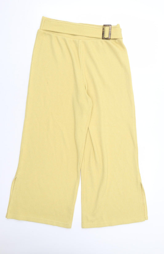 ASOS Womens Yellow Polyester Cropped Trousers Size 12 L25 in Regular Button - Side Slits, Ribbed
