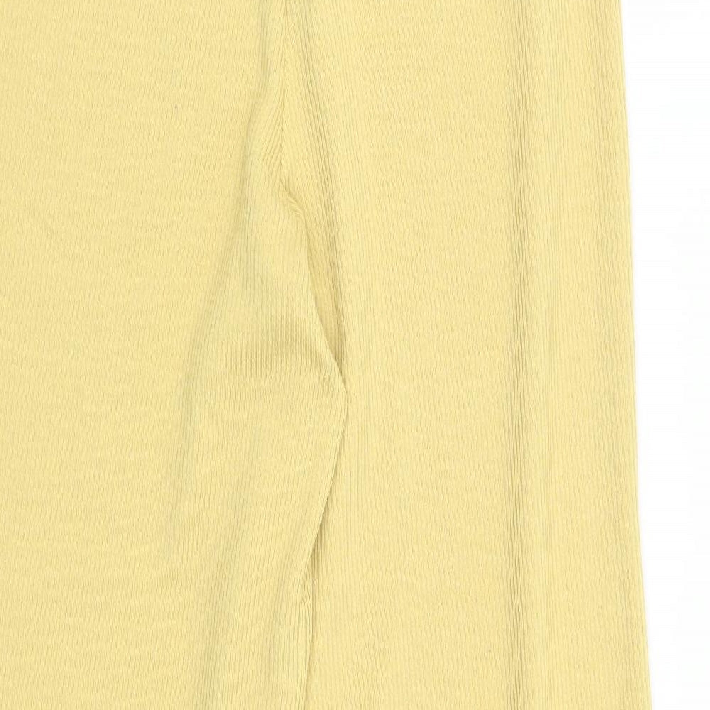 ASOS Womens Yellow Polyester Cropped Trousers Size 12 L25 in Regular Button - Side Slits, Ribbed