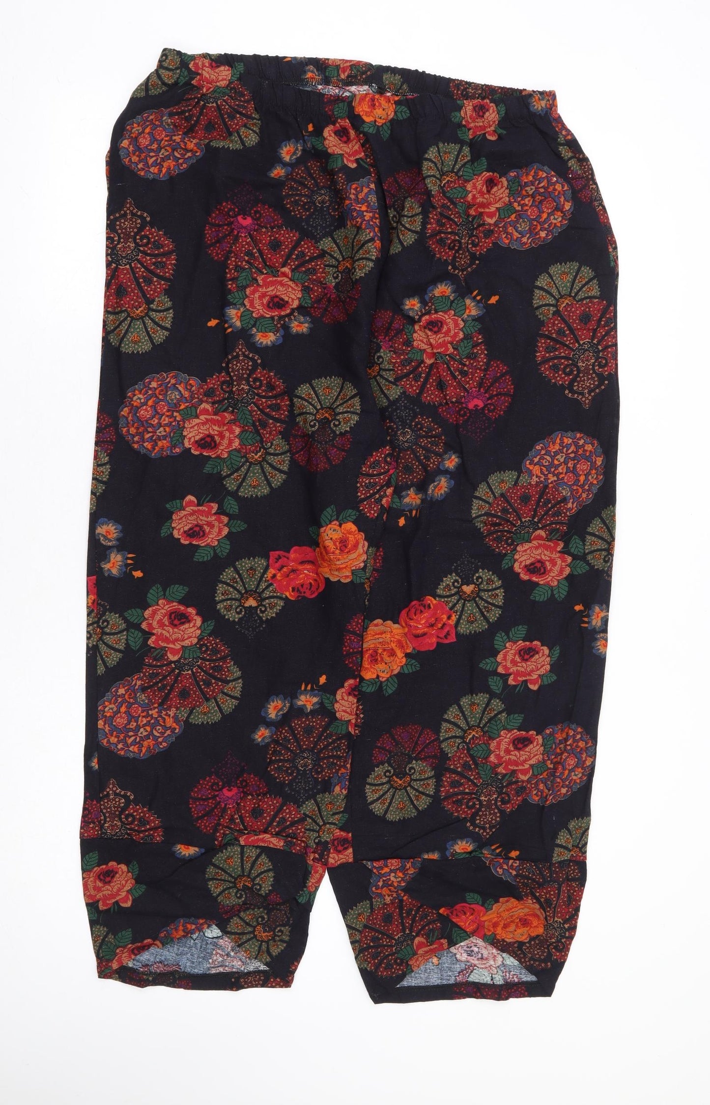 Preworn Womens Blue Floral Polyester Cropped Trousers Size 34 in L25 in Regular