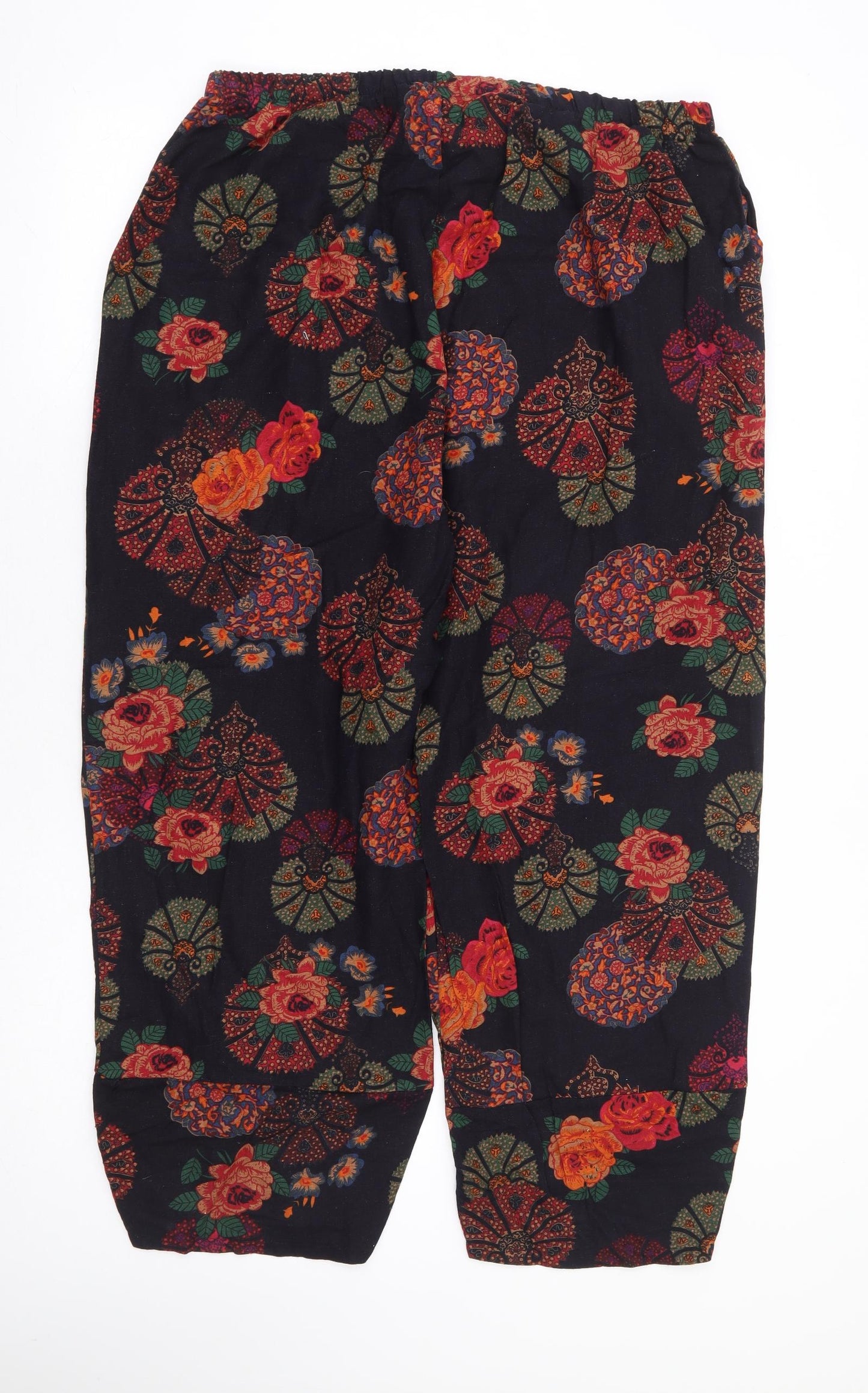 Preworn Womens Blue Floral Polyester Cropped Trousers Size 34 in L25 in Regular
