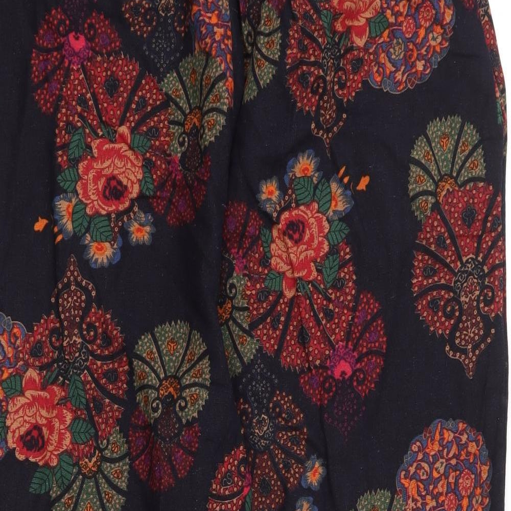 Preworn Womens Blue Floral Polyester Cropped Trousers Size 34 in L25 in Regular