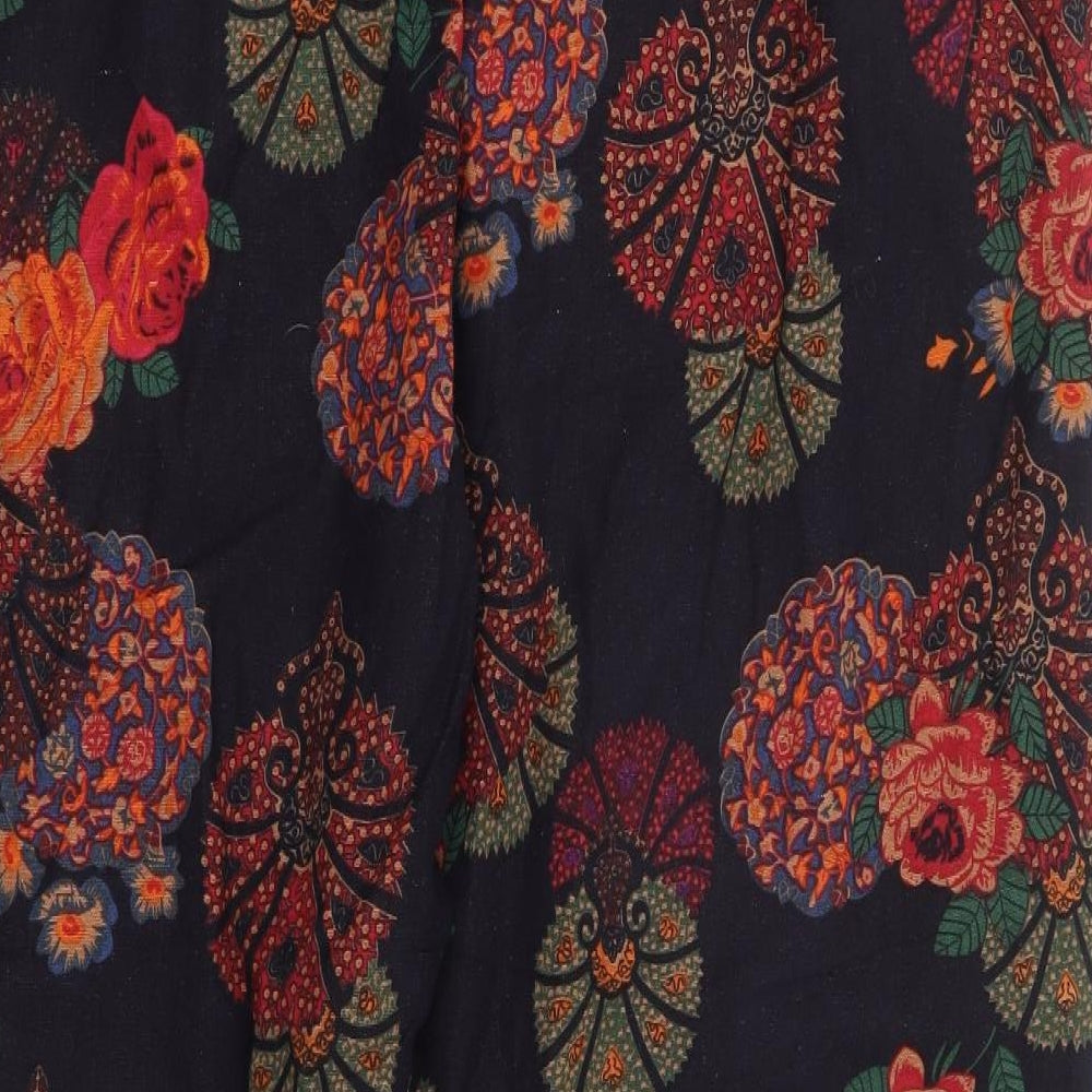 Preworn Womens Blue Floral Polyester Cropped Trousers Size 34 in L25 in Regular