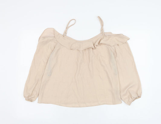 Dorothy Perkins Womens Beige Polyester Basic Blouse Size 8 Boat Neck
